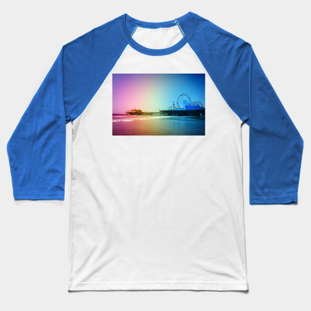 Santa Monica Pier Rainbow Colors Baseball T-Shirt by Christine aka stine1